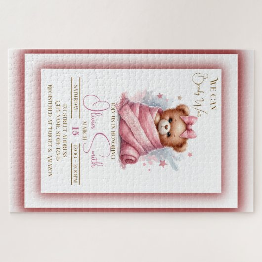 ピンクの赤ちゃんシャワーを待つことができる ジグソーパズル (横)