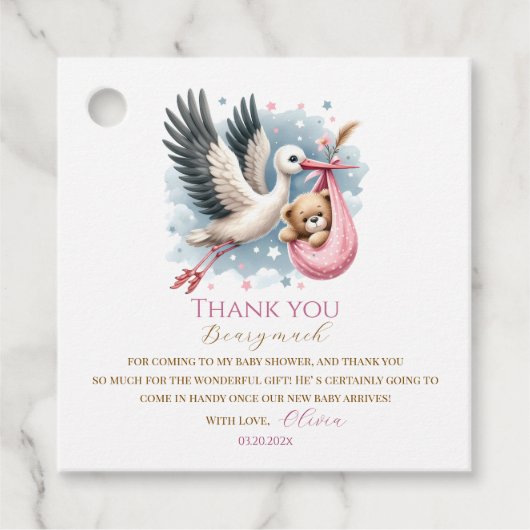 ピンクの赤ちゃんシャワーを待つことができる フェイバータグ (正面)