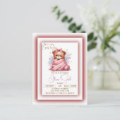 ピンクの赤ちゃんシャワーを待つことができる ポストカード (スタンド正面)