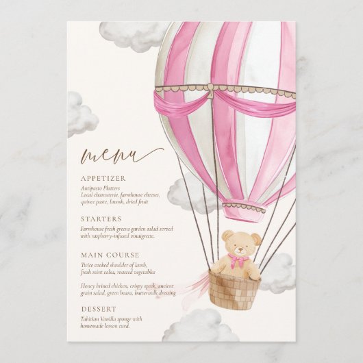 ピンクの赤ちゃんシャワーを待つことができる メニュー (正面)