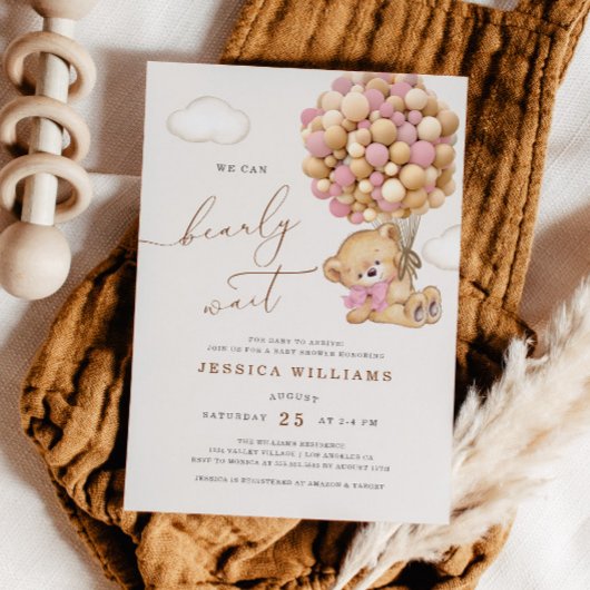 ピンクの赤ちゃんシャワーを待つことができる 招待状