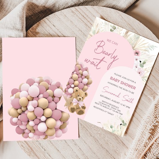 ピンクの赤ちゃんシャワーを待つことができる 招待状