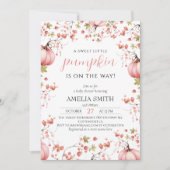 ピンクの赤ちゃんシャワーエレガントの途中の小さなカボチャ 招待状 (正面)