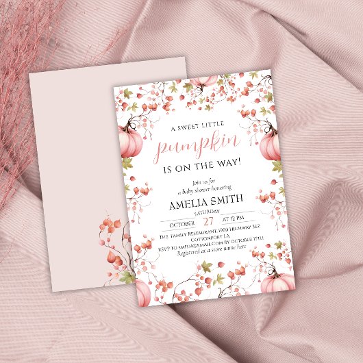 ピンクの赤ちゃんシャワーエレガントの途中の小さなカボチャ 招待状