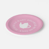 ピンクの赤ちゃんシャワーティーパーティープレートカスタムと文字 ペーパープレート (アングル)