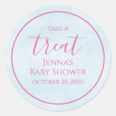 ピンクの赤ちゃんシャワーミニマリストブルー書道 ラウンドシール (正面)