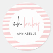 ピンクの赤ちゃんシャワーモダンタイポグラフィパーティーの好意 ラウンドシール (正面)