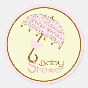 ピンクの赤ちゃんシャワー傘シール ラウンドシール