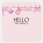 ピンクの赤ちゃんシャワー名タグ スクエアシール (正面)