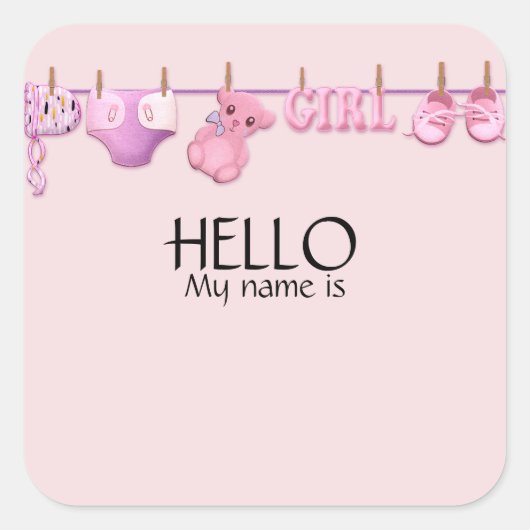 ピンクの赤ちゃんシャワー名タグ スクエアシール (正面)