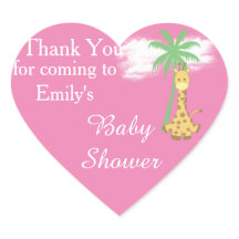 ピンクの赤ちゃんシャワー感謝していキリンあなたのシール