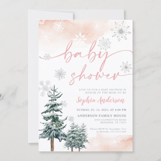 ピンクの赤ちゃんシャワー招待状、冬の赤ちゃんシャワー 招待状