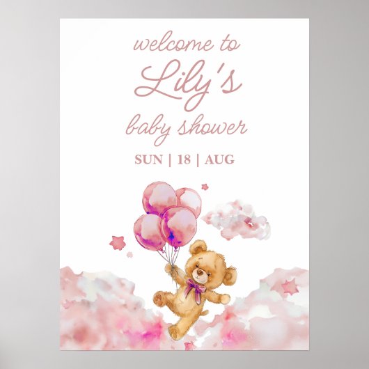 ピンクの赤ちゃんシャワー歓迎サインを待つことができる ポスター (正面)