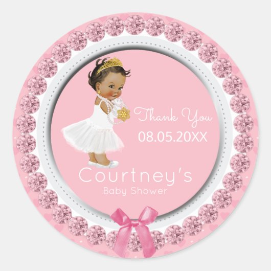 ピンクの赤ちゃんシャワー民族プリンセスシャワーの好意 ラウンドシール (正面)