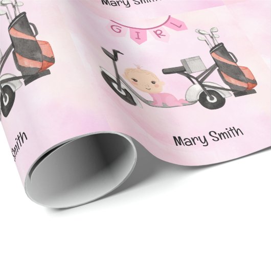ピンクの赤ちゃんシャワー用ゴルフのベビーガール ラッピングペーパー (ロールコーナー)