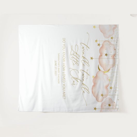 ピンクの赤ちゃんシャワー背景、キラキラ小さな星禁止 タペストリー (正面(横))