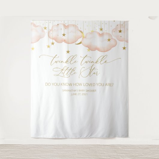 ピンクの赤ちゃんシャワー背景、キラキラ小さな星禁止 タペストリー (正面)