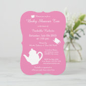 ピンクの赤ちゃんシャワー茶パーティの招待状とティーポット 招待状 (スタンド正面)