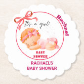 ピンクの赤ちゃんシャワー、赤ちゃんガールシャワー ペーパーコースター (正面)