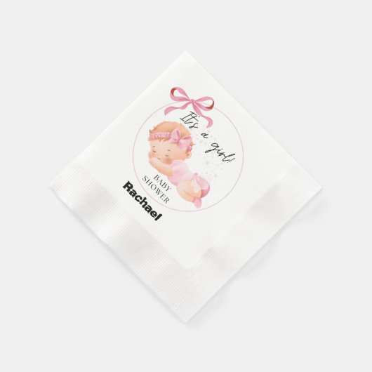 ピンクの赤ちゃんシャワー、赤ちゃんガールシャワー 縁ありカクテルナプキン (角)