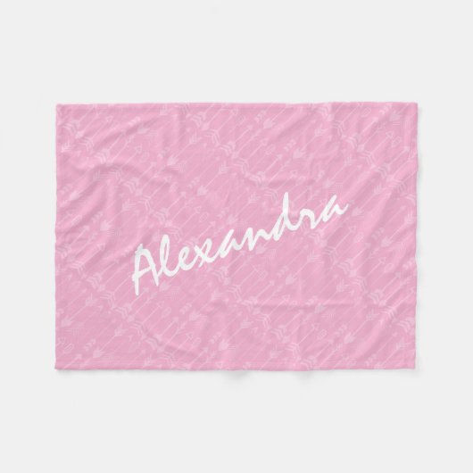 ピンクの赤ちゃん名抽象芸術矢印パター素朴ン フリースブランケット (正面(横))