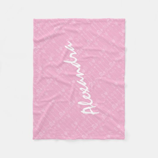 ピンクの赤ちゃん名抽象芸術矢印パター素朴ン フリースブランケット (正面)