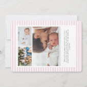 ピンクの赤ちゃん女の子の出生告知カード (裏面)