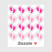 ピンクの赤ちゃん女の子の足跡 新生児出産発表 シール (シート)