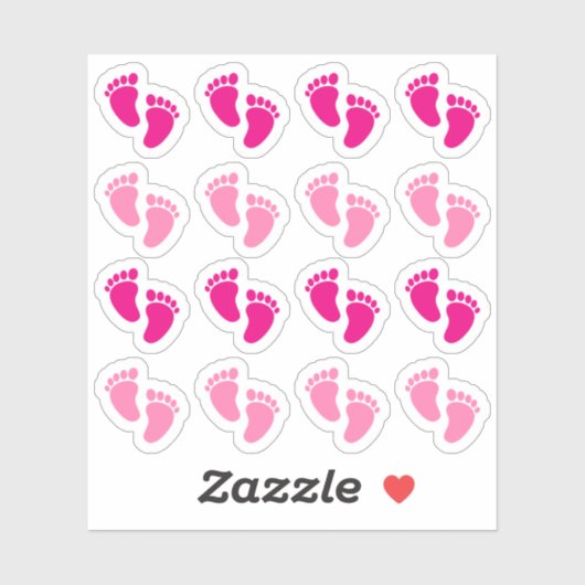 ピンクの赤ちゃん女の子の足跡 新生児出産発表 シール (シート)
