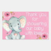 ピンクの赤ちゃん女の子エレファントシャワーありがとうシール 長方形シール (正面)