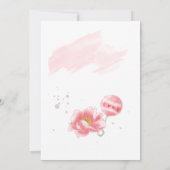 ピンクの赤ちゃん女の子ロンパース ボトル 花 ベビーシャワー 招待状 (裏面)