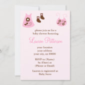 ピンクの赤ちゃん服ガールベビーシャワー 招待状 (正面)