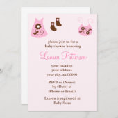 ピンクの赤ちゃん服ガールベビーシャワー 招待状 (正面/裏面)