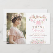 ピンクの赤ちゃん服ガールランドリー赤ちゃんシャワー サンキューカード (正面)