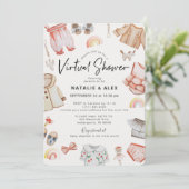 ピンクの赤ちゃん服&おもちゃバーチャル赤ちゃんシャワー 招待状 (スタンド正面)