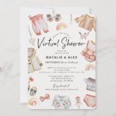 ピンクの赤ちゃん服&おもちゃバーチャル赤ちゃんシャワー 招待状 (正面)
