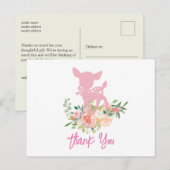 ピンクの赤ちゃん鹿 , ベイビーシャワーの感謝カード ポストカード (正面/裏面)