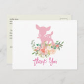 ピンクの赤ちゃん鹿, ベビーシャワーの感謝カード ポストカード (正面/裏面)
