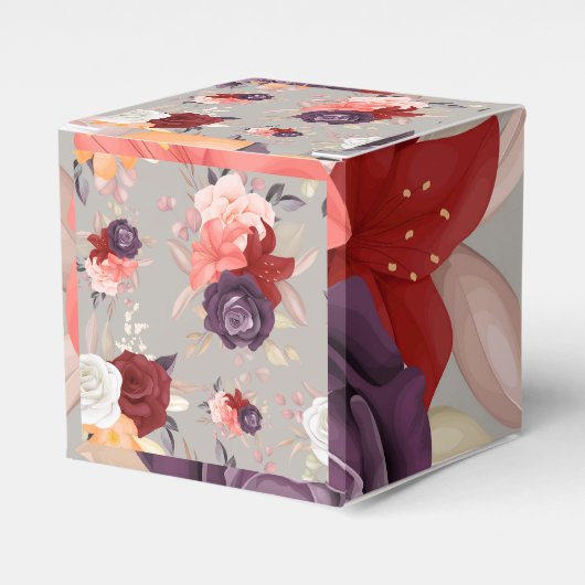 ピンクの赤と紫のバラの花柄 フェイバーボックス (正面サイド)