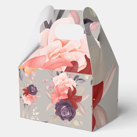 ピンクの赤と紫のバラの花柄 フェイバーボックス (正面)