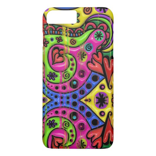 ピンクの赤と緑のハート星と花 Case-Mate iPhoneケース (裏面)