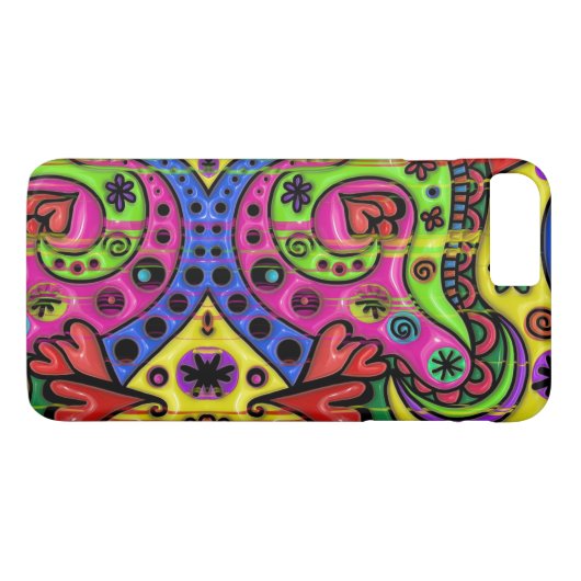 ピンクの赤と緑のハート星と花 Case-Mate iPhoneケース (裏面(横))