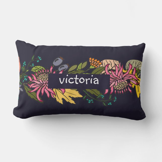 ピンクの赤と黄色のアスターの花の黒板 アウトドアクッション (正面)