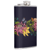 ピンクの赤と黄色のアスターの花の黒板 フラスク (右)