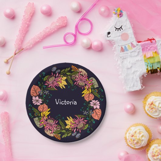 ピンクの赤と黄色のアスター花リースチョークボード ペーパープレート (パーティー)