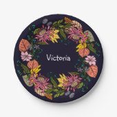 ピンクの赤と黄色のアスター花リースチョークボード ペーパープレート (正面)