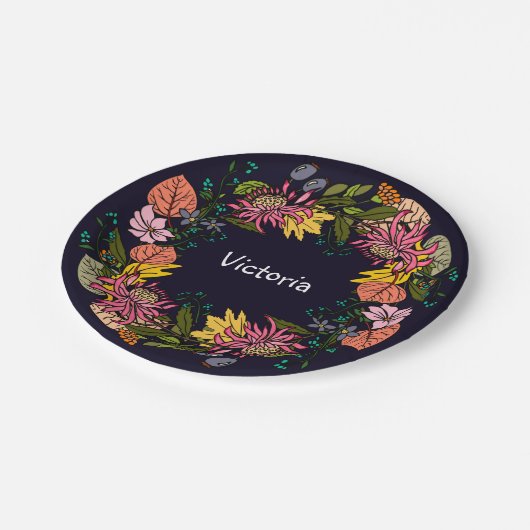 ピンクの赤と黄色のアスター花リースチョークボード ペーパープレート (アングル)