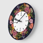 ピンクの赤と黄色のアスター花リースチョークボード ラージ壁時計 (傾斜)