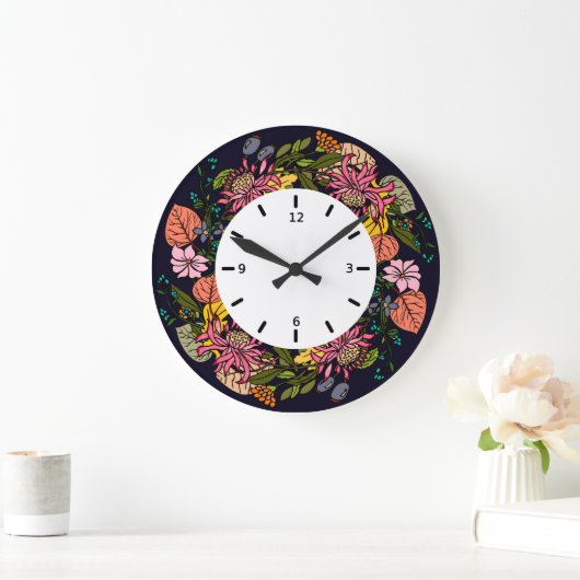 ピンクの赤と黄色のアスター花リースチョークボード ラージ壁時計 (ホーム)
