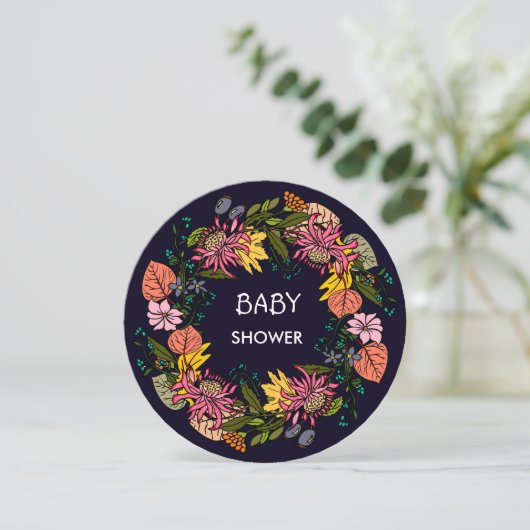 ピンクの赤と黄色のアスター花リースチョークボード 招待状 (スタンド正面)